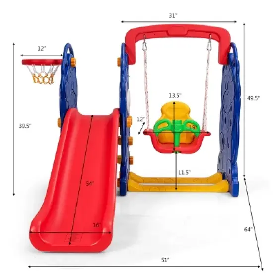 3 in 1 Toddler Climber and Swing Set Kid Climber Slide Playset w/Basketball Hoop image {6}