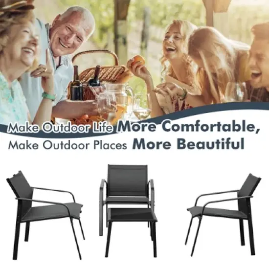 Costway 4 PCS Patio Furniture Set Loveseat Sofas Armrest Glass Table Deck image {5}