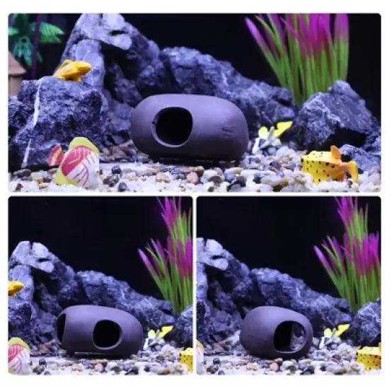 Unique Bargains Ceramic Aquarium Hideaway Rock Cave Fish Tank Decoration 3.72"x2.58"x2" Brown 1 Pc image {3}