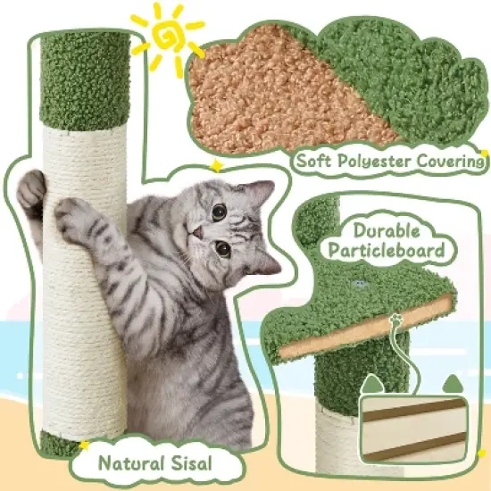 Yaheetech 59" H Cat Tree Tower with Natural Sisal Scratching Posts, Green/Brown image {3}