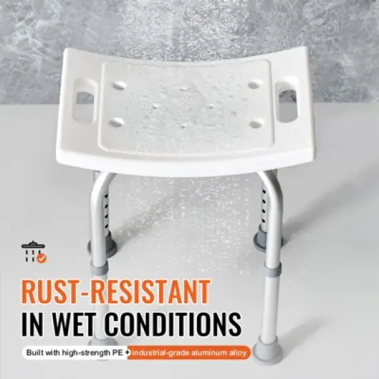 VEVOR Shower Chair, Adjustable Height Shower Stool with Built-in Handles, for Elderly Disabled Handicap, 158.8 kg Capacity,White image {4}