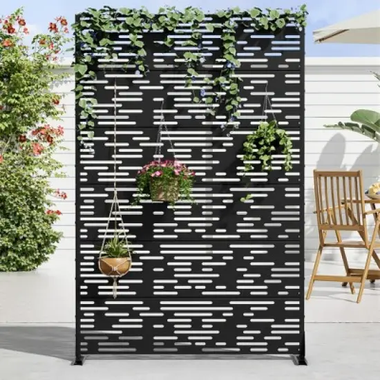 72" H&times;47"W Dovelina Black Metal Planter Box with Trellis Privacy Screen for Patio image {8}