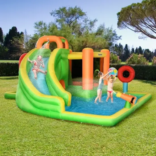 Outsunny 7-in-1 Inflatable Water Slide, Kids Castle Bounce House with Slide, trampoline, Pool, Ball-target, Boxing Post, Without Air Blower image {1}