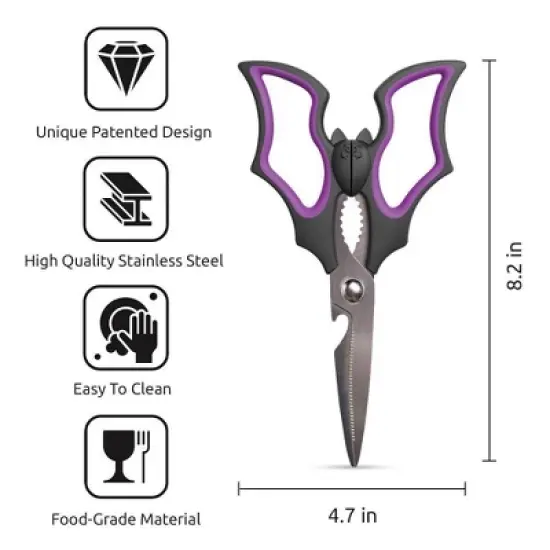 Ototo Elizabat Bat Kitchen Scissors Stainless Steel Cooking Scissors Black image {4}
