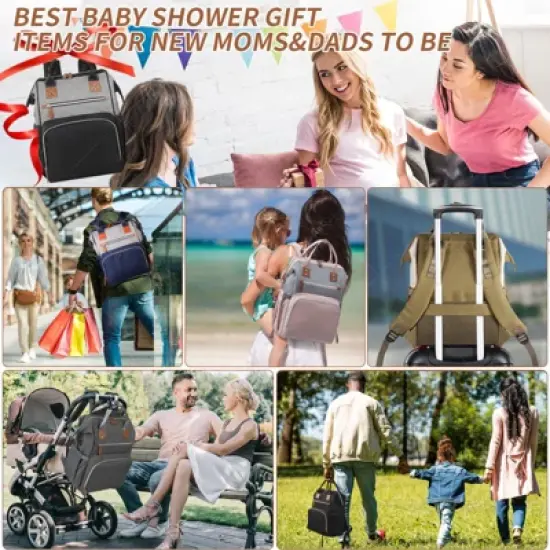 Itopfox Large Capacity Diaper Backpack for Parents with Multiple Pockets, Insulated Compartments, and Stroller Hooks, Beige image {1}