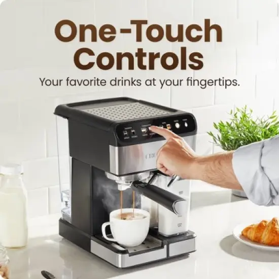 Chefman Barista Pro Espresso Maker Stainless Steel Finish: 1350W Electric Coffee Machine, Dishwasher-Safe Parts, 1.8L Capacity image {3}