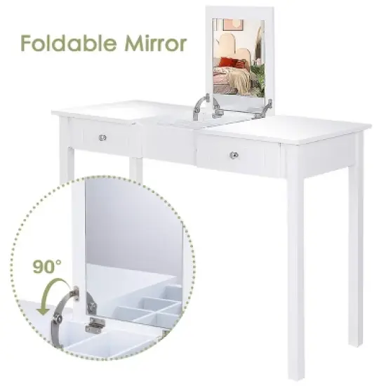 Costway Vanity Table Dressing Table Flip Top Desk Furniture White image {4}