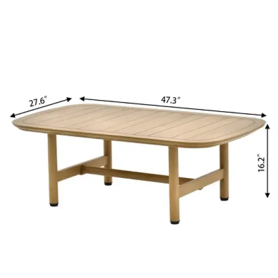 Layout Optimized Outdoor Seating Ensemble 4Piece Sofa & Armchair Set w/ Grid Weave & Planked Table image {5}