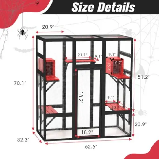 FURNIinspire Pet Crates and Houses Gothic Outdoor Large Cat Catio, Wood Cat Enclosure with Platforms Condos, Black, 62.6"*32.3"*70.1" image {1}