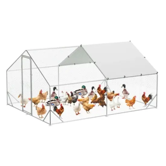 GustoWave Large Metal Chicken Coop, 9.8 x 6.5 x 6.5 ft Walk in Poultry Cage Chicken Run Pen with Waterproof & Anti-Ultraviolet Cover for Farm image {8}