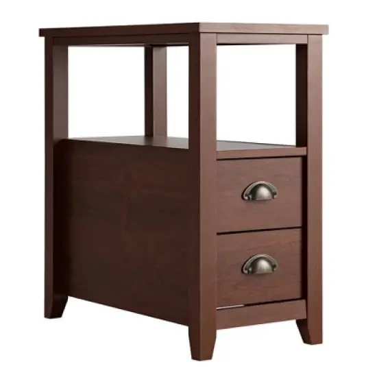 Tangkula Retro Wooden Side End Table Rectangular Nightstand with 2 Drawers and Shelf Coffee/Brown image {2}