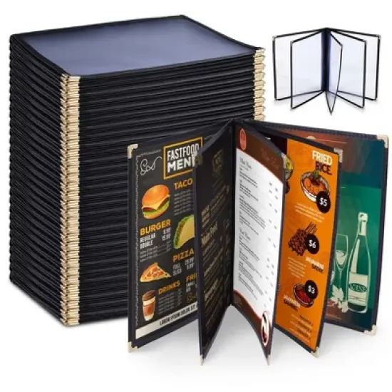 WeChef 30 Pack Menu Covers 8.5 x 11" Book Style Menu Holders 5 Pages 10 Views Restaurant Bar Black image {9}