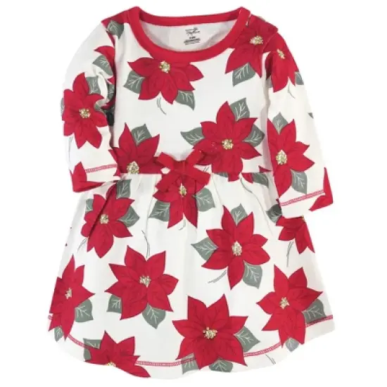 Touched by Nature Baby and Toddler Girl Organic Cotton Long-Sleeve Dresses 2pk, Poinsettia image {2}