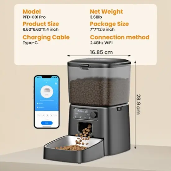 Oneisall PFD-001 PRO Automatic Dog and Cat Feeder, WiFi Cat Food Dispenser with App Control image {8}