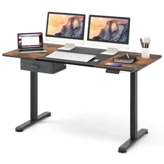 Costway Electric Standing Desk 55'' x 28'' Height Adjustable Sit Stand with USB Charging Port Natural/Black/Grey/Brown/White image {10}