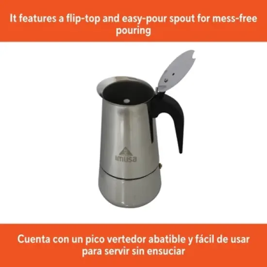 IMUSA 6 Cup Stainless Steel Stovetop Coffeemaker: Polished Silver Espresso Maker, Greca Coffee, Manual, Hand Wash image {3}