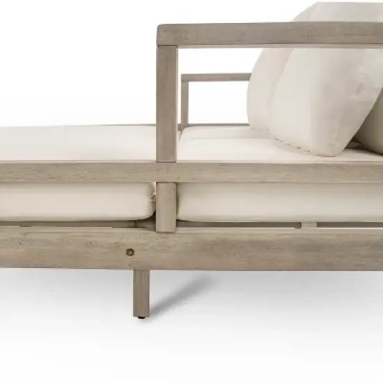 Whisen Outdoor Daybed, Patio Daybed with Four Pillows, Wooden Outdoor Bed with Curved Armrests image {15}