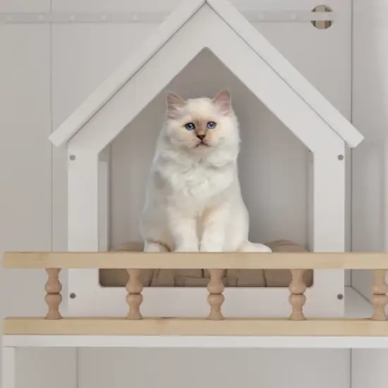 FUFU&GAGA White Multifunctional Pet Furniture Cat Cabinet with Cat Climbing Shelf Design, Creating a Comfortable Paradise and Tidy Home for Cats image {5}