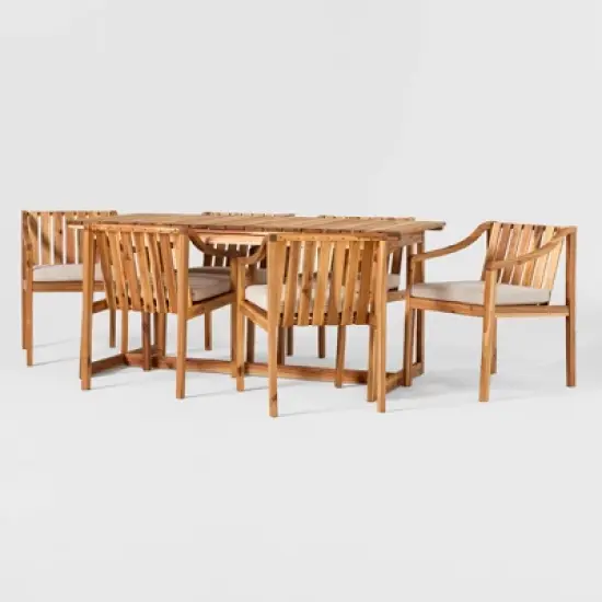 7pc Modern Slatted Wood Outdoor Dining Set - Saracina Home
 image {3}