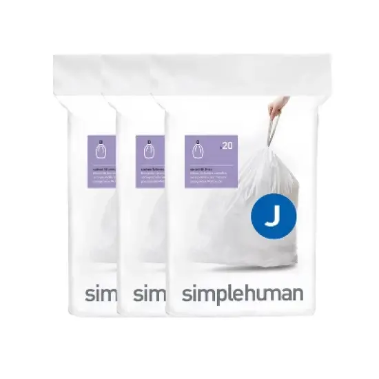 simplehuman 30-45L Code J Custom Fit Kitchen Trash Bag Liners 3 Quick-Dispense Packs - 60ct: Plastic, Drawstring, White image {5}
