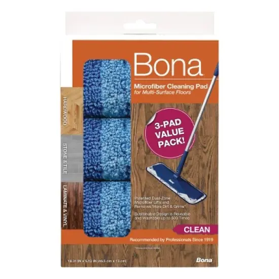 Bona Cleaning Products Reusable Mop Refill Multi Surface Microfiber Cleaning & Mopping Pads Value Pack - Unscented - 3ct image {10}