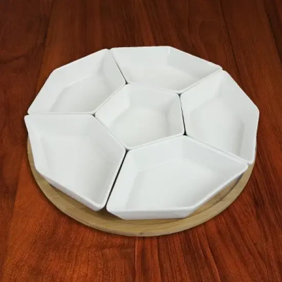 7pc Stoneware Beautiful Geo Party Serving Set White - Elama image {3}