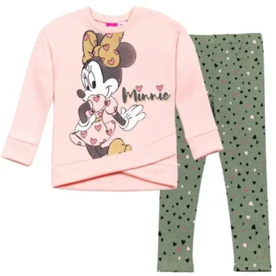 Disney Minnie Mouse Girls Fleece Sweatshirt and Leggings Outfit Set Little Kid to Big Kid image {9}