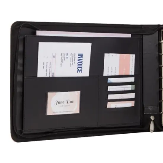 Juvale Rose Gold 7 Ring Business Checkbook Binder with Zipper for Checks, PU Leather, 15 x 11 x 2 In image {3}