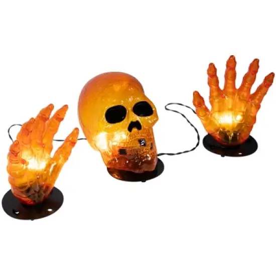 Northlight LED Lighted Skull and Hands Outdoor Halloween Decoration - 4' Black Wire - Orange image {4}