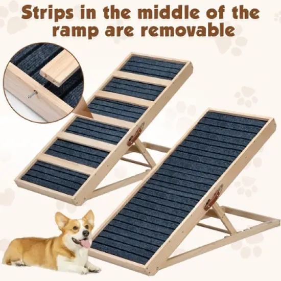 Sandinrayli Folding Portable Wooden Dog Ramp with Non-slip Carpet, 15.75-24 in. H image {4}