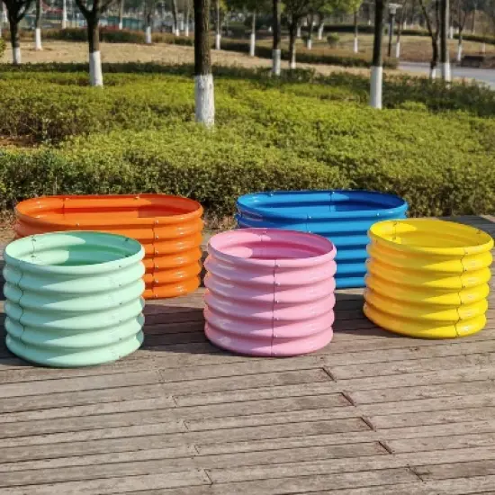 Rbied Mixed Color 18 in. Tall Galvanized Steel Oval Outdoor Raised Garden Beds, Eco-Safe Metal Kids Planter Box (5-Pack) image {2}