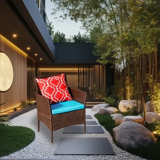 DOMETOUR Four-Piece Sofa Set Table With Sofa Chair PE Rattan Outdoor Furniture HY4-001 Box *1 With Sapphire Blue Color Cushion image {5}