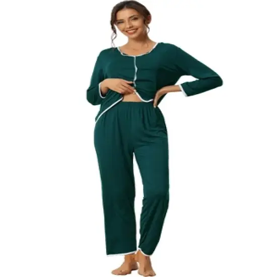 cheibear Womens Sleepwear Pajamas Long Sleeve Pullover Tops with Pants Lounge Sets image {5}