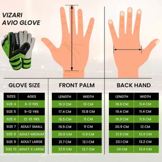 Vizari Avio F.P. Soccer Goalkeeper Goalie Gloves - Optimal Grip for All Skill Levels - Non-Slip Receiver Gloves for Kids and Adults, Ideal for Soccer Training and Matches image {6}