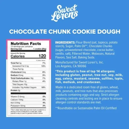 Sweet Loren's Gluten Free Vegan Chocolate Chunk Cookie Dough - 12oz/12ct image {1}