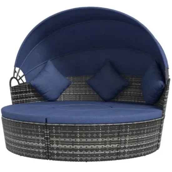 Resenkos 4-Piece Round Convertible Daybed with Cushions, Outdoor Sectional Furniture, PE Rattan, image {13}