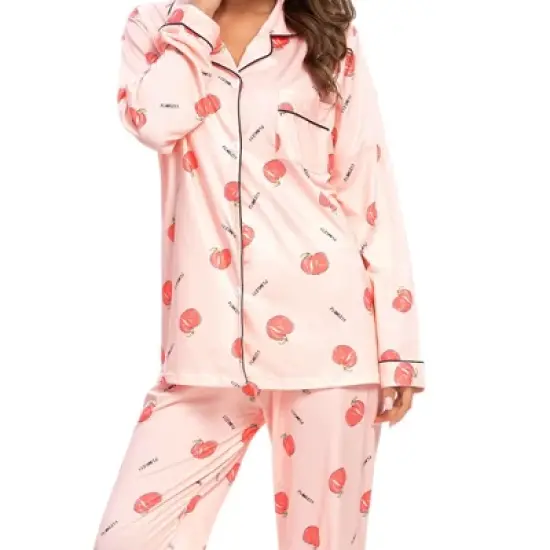 cheibear Womens Sleepwear Lounge Cute Print Nightwear with Pants Long Sleeve Pajama Set image {4}
