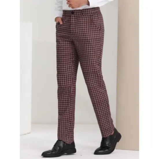 Lars Amadeus Men's Business Plaid Lightweight Regular Fit Flat Front Checked Pants image {1}