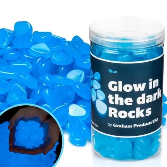 Graham Products Products 190 Pieces Glow in the Dark Rocks | Indoor & Outdoor Use - Garden, Fish Tank Pebbles - Blue image {8}