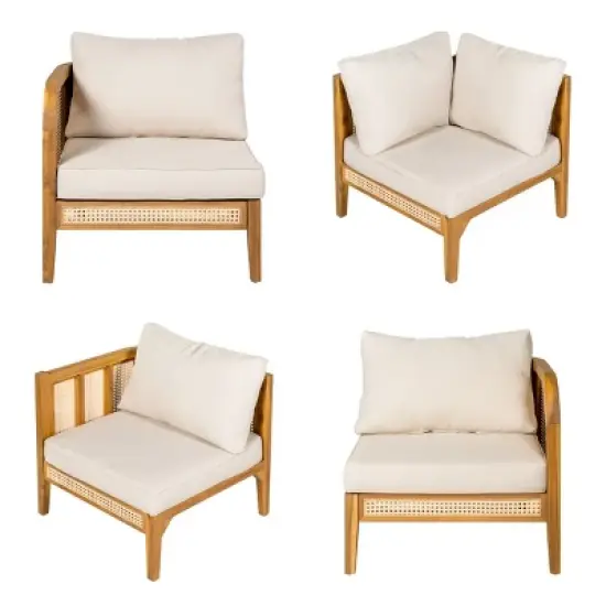 5-Piece Outdoor Sectional Sofas Set,V-Shaped Acacia Wood Patio Sectional with Cushions,Wicker Outdoor Sectional Sofa for Balcony-Coolbibila image {4}