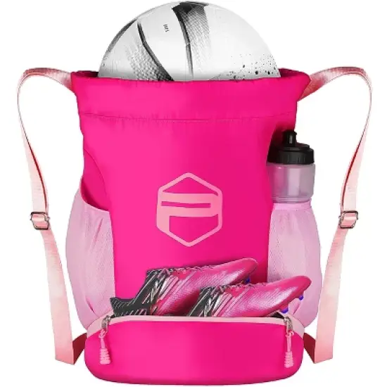Soccer Ball Bags, Drawstring Basketball Backpack for Sport Training with Ball Shoe Dry and Wet Compartments(Pink) image {7}