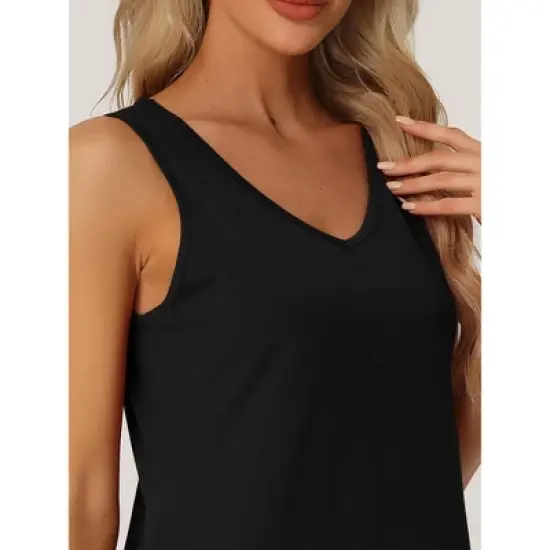 cheibear Women's V-Neck Sleeveless Pajamas Tank Dress with Pockets Nightgowns image {3}