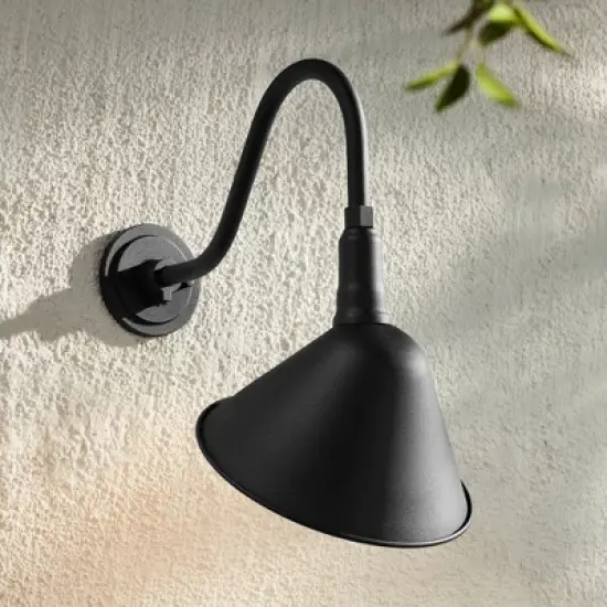 Franklin Iron Works Neihart Rustic Farmhouse Outdoor Barn Light Fixture Black Curving Gooseneck 18" for Post Exterior Barn Deck House Porch Yard Patio image {6}