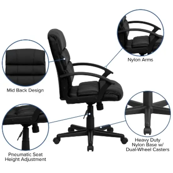 Emma and Oliver Mid-Back Black LeatherSoft Swivel Task Arm Office Chair with Accent Back image {3}