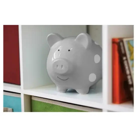 Pearhead Ceramic Piggy Bank - Gray with White Polka Dots image {2}