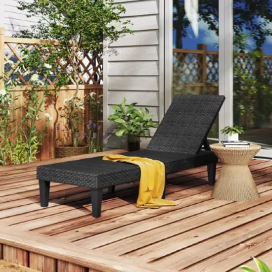 Costway 1/2 PCS Outdoor Chaise Lounger Chair 3-Position Reclining Chair with Waterproof Rattan Brown/Black image {4}