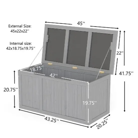 Gulches 67 Gallon Outdoor Wooden Deck Box, Solid Wood Storage with Seat & Table Top for Patio Cushions Pool Toys Garden Tools image {3}