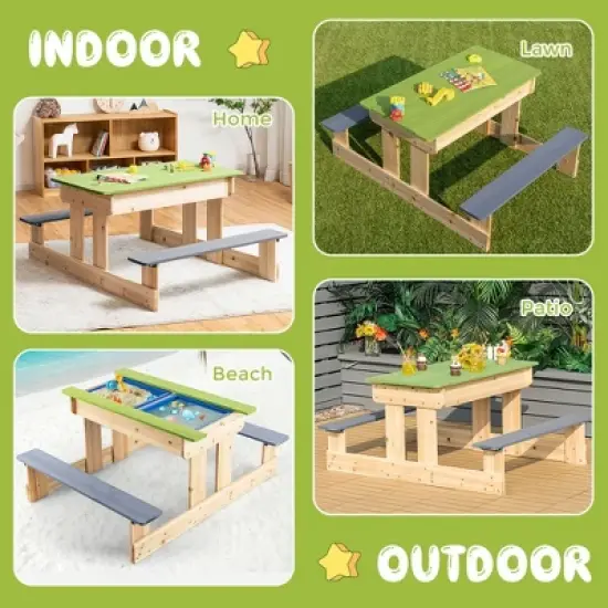 Costway 3-in-1 Kids Picnic Table Outdoor Wooden Water Sand Table w/ Play Boxes image {9}