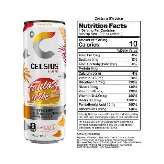 CELSIUS Sparkling Fantasy Vibe Functional Energy Drink - 12 fl oz Single Can image {2}