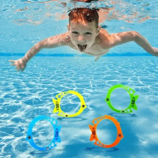 Juvale 12-Pack Fish-Shaped Diving Rings for Pool, Kids, 7x6-Inch Swim Dive Rings, Underwater Pool Sinking Toys, Bulk Gift Set, Numbered for Game Score image {1}